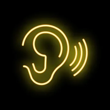 Neon style icon of human ear hearing sound waves Stock Illustration