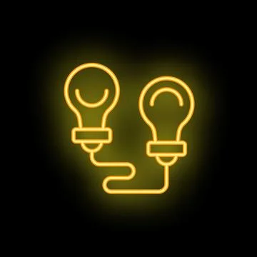 Neon style icon of a lightbulb sharing its energy with another light bulb 스톡 일러스트