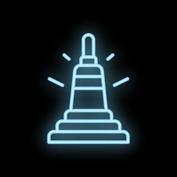 Neon style icon of lighthouse shining on black background Stock Illustration