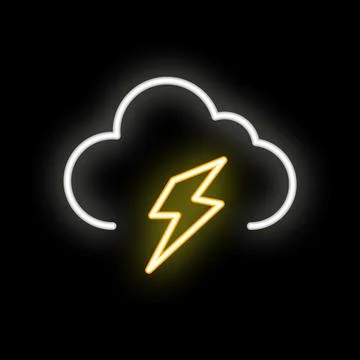 Neon style icon of lightning bolt striking inside of a cloud Stock Illustration