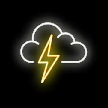 Neon style icon of lightning striking from cloud Stock Illustration