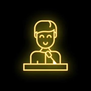 Neon style icon of a man speaking into a microphone on stage Illustration
