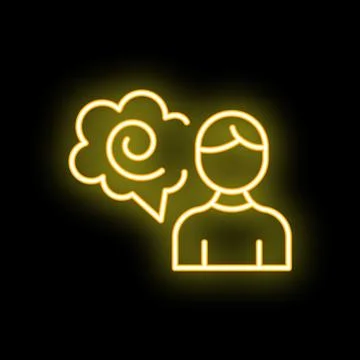 Neon style icon of man thinking with thought bubble glowing Illustrazione stock