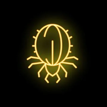 Neon style icon of a mite glowing on dark background Stock Illustration