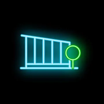 Neon style icon of a modern building with tree on black background Ilustração Stock