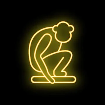 Neon style icon of a monkey picking up a peanut Illustrazione stock