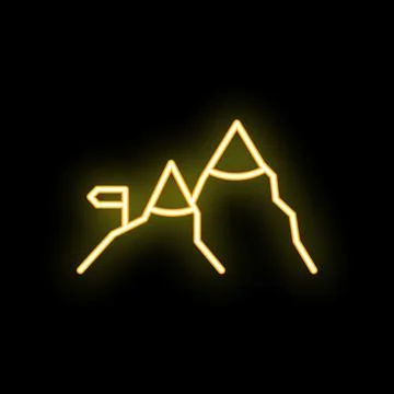 Neon style icon of mountains with flag on top representing goal setting Stock Illustration