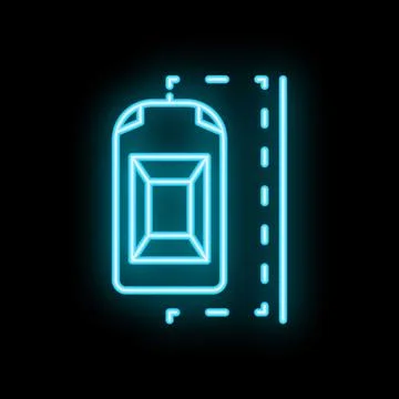 Neon style icon of parking sensor detecting car on black background Stock Illustration