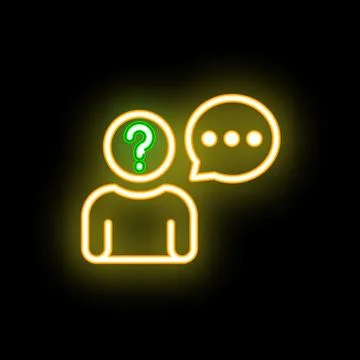 Neon style icon person thinking with question mark inside head Stock Illustration