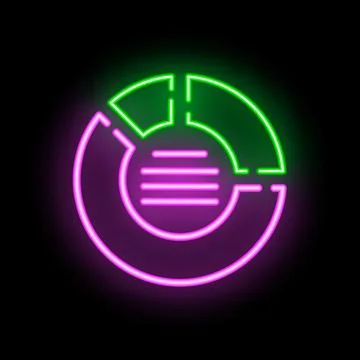 Neon style icon of a pie chart with text representing data analysis and mar.. 스톡 일러스트