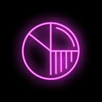 Neon style icon of a pie chart glowing on a black background Stock Illustration