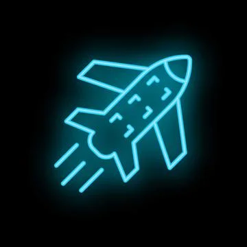 Neon style icon of a plane taking off for travel and tourism Stock Illustration