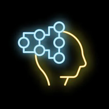 Neon style icon representing artificial intelligence with human head silhouet イラスト素材