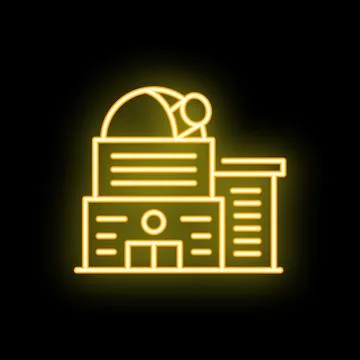 Neon style icon representing astronomical observatory building for space ex.. Ilustración de archivo