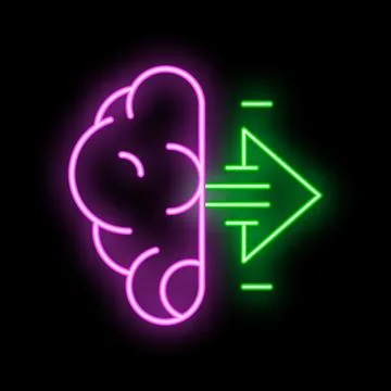 Neon style icon representing brain uploading data with arrow 스톡 일러스트