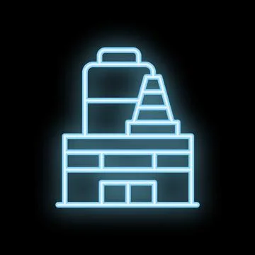 Neon style icon representing building under construction with traffic cone Stock Illustration