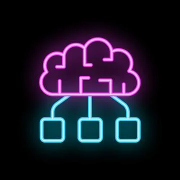 Neon style icon representing cloud computing with brain for server Stock Illustration