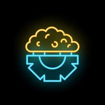 Neon style icon representing cloud computing connecting to gear Illustrazione stock