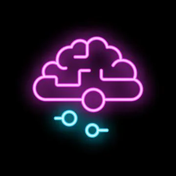 Neon style icon representing cloud computing with brain generating ideas Stock Illustration