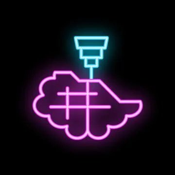 Neon style icon representing data mining process Stock Illustration