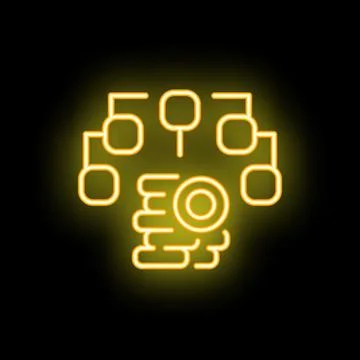 Neon style icon representing data warehousing concept on black background Stock Illustration