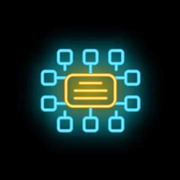 Neon style icon representing data processing with multiple connections Stock Illustration