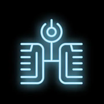 Neon style icon representing data processing with server and folders Stock Illustration