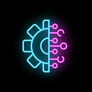Neon style icon representing the digital transformation of a company with a g Stock Illustration