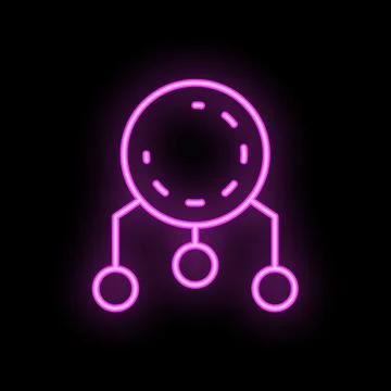 Neon style icon representing distributed computer network on black background Stock Illustration