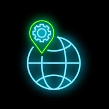 Neon style icon representing global engineering solutions Illustrazione stock