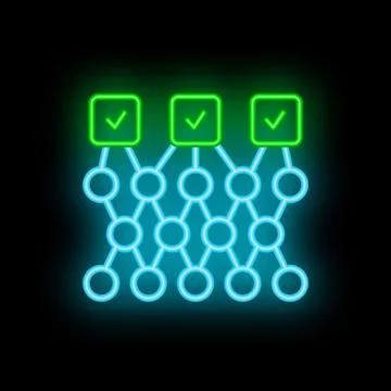 Neon style icon representing machine learning algorithm with check marks イラスト素材