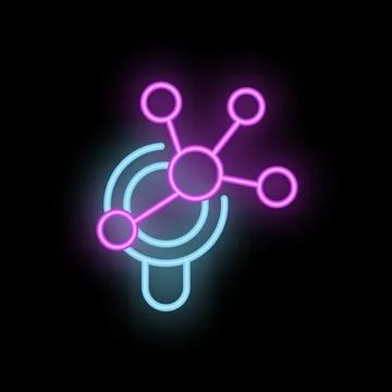 Neon style icon representing machine learning algorithm on black background Stock Illustration