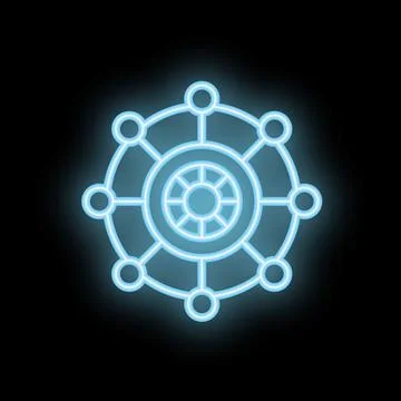 Neon style icon representing network hub on black background Illustrazione stock