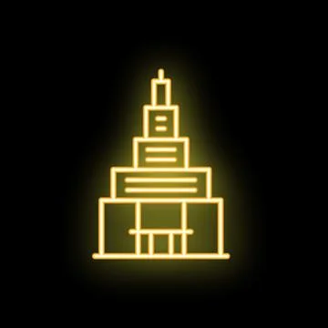 Neon style icon representing a skyscraper building at night Ilustración de archivo