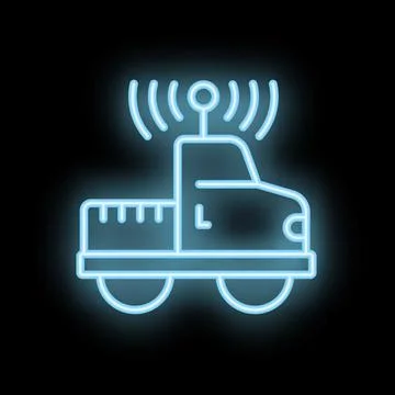 Neon style icon of self driving truck using wireless connection Stock Illustration