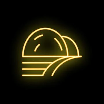 Neon style icon of setting sun over horizon with road leading to it Stockillustratie