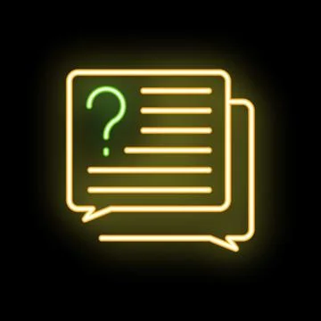 Neon style icon showing chat bubbles with question mark and text lines Stock Illustration