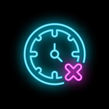 Neon style icon showing clock and cancel sign for time management concept Ilustração Stock