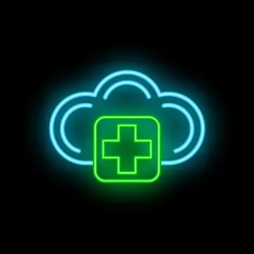 Neon style icon showing cloud computing providing medical services Illustrazione stock