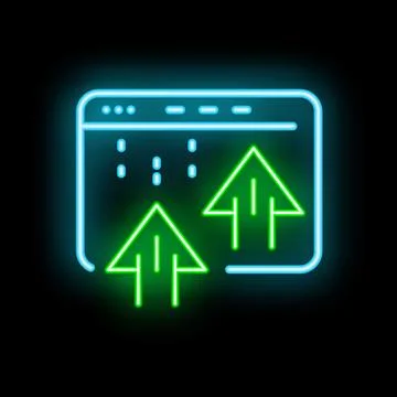 Neon style icon showing data transferring from computer screen Stock Illustration