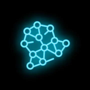 Neon style icon showing interconnected nodes forming network Stockillustratie