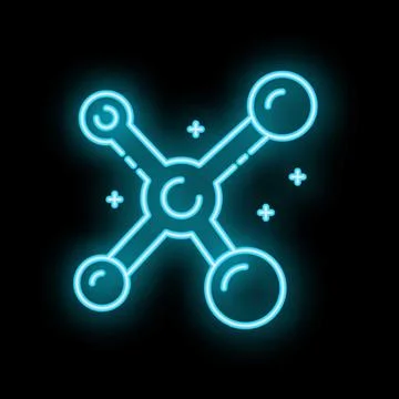 Neon style icon showing molecule structure with atoms Stock Illustration