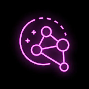Neon style icon showing molecule structure forming geometric shape with das.. Stock Illustration