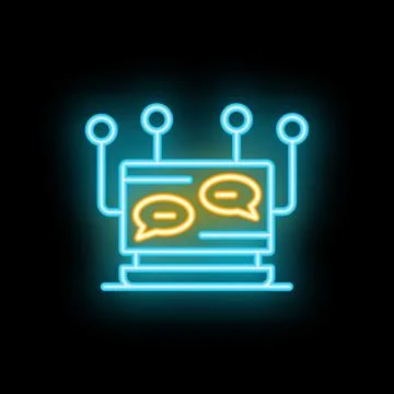 Neon style icon showing network sharing information with chat bubbles Stock Illustration