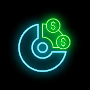 Neon style icon showing pie chart generating money Stock Illustration