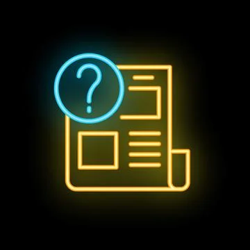 Neon style icon showing question mark over document Ilustração Stock