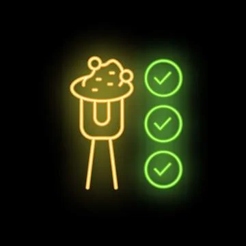 Neon style icon showing smart farm sensor analyzing soil and checkmarks on .. Stock Illustration