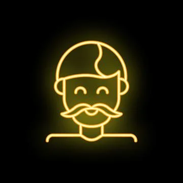 Neon style icon of smiling construction worker wearing hard hat Stock Illustration