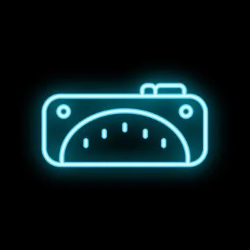 Neon style icon of speedometer showing progress on black background Stock Illustration