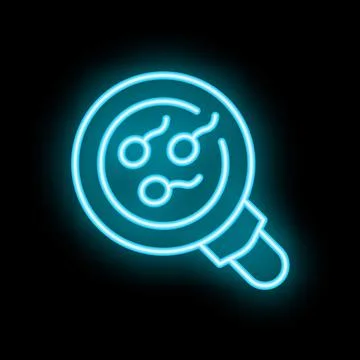 Neon style icon sperm cells magnifying glass infertility concept Stock Illustration